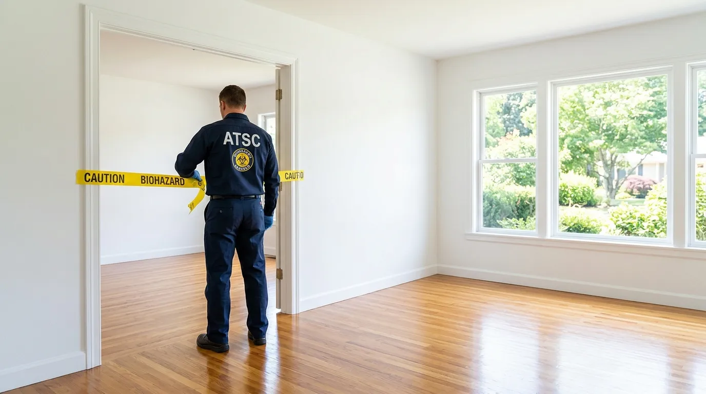 Certified biohazard cleanup crew performing Trauma Scene Cleanup in Centerport